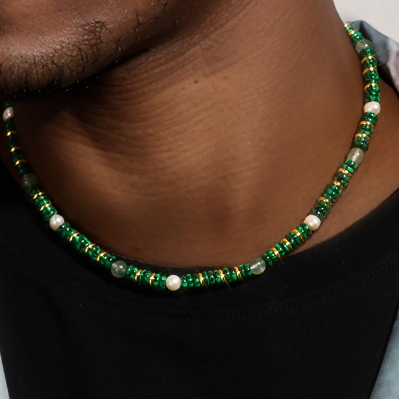 6mm Natural Stone Malachite Chain