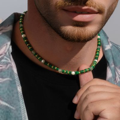 6mm Natural Stone Malachite Chain