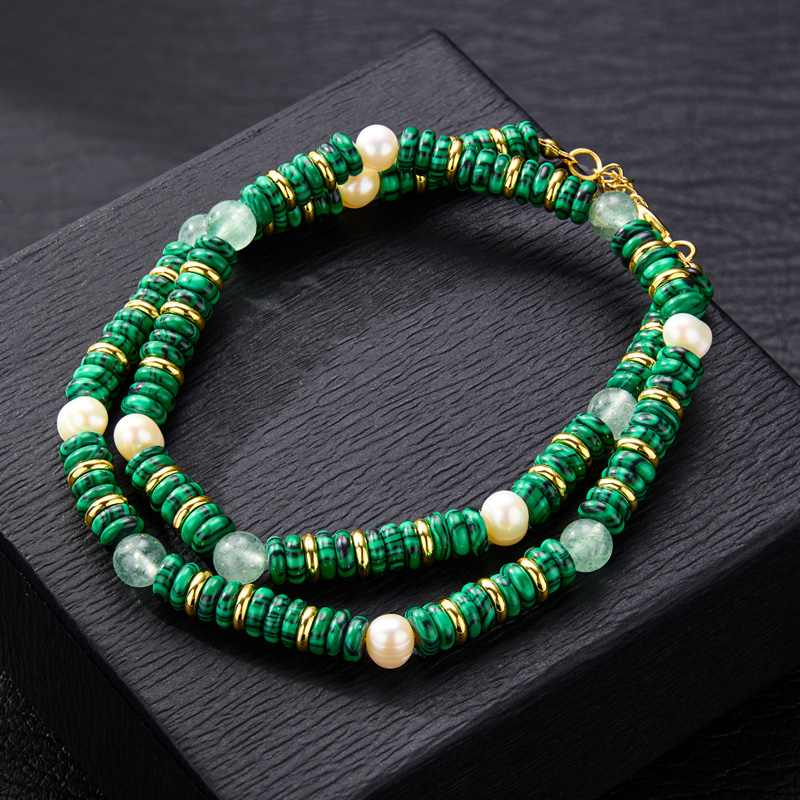 6mm Natural Stone Malachite Chain