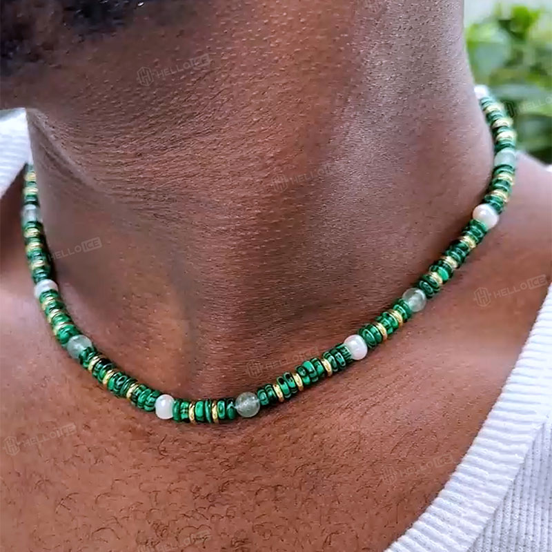 6mm Natural Stone Malachite Chain