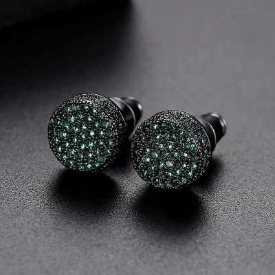 9mm Green Stones Stud Earrings in Black Gold