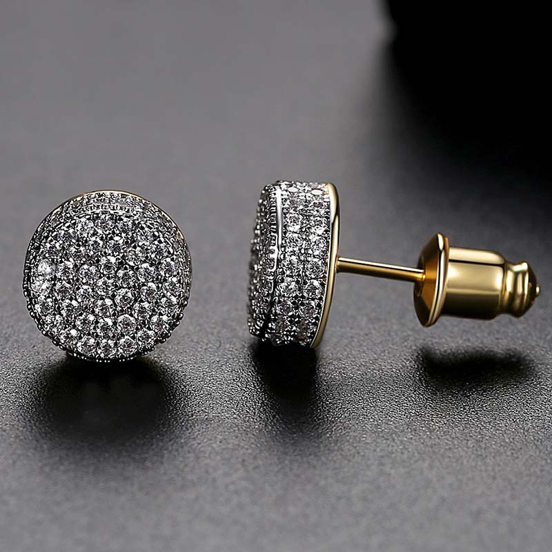 9mm Green Stones Stud Earrings in Black Gold