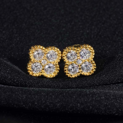 Moissanite Stud Flower Earrings in S925 Silver