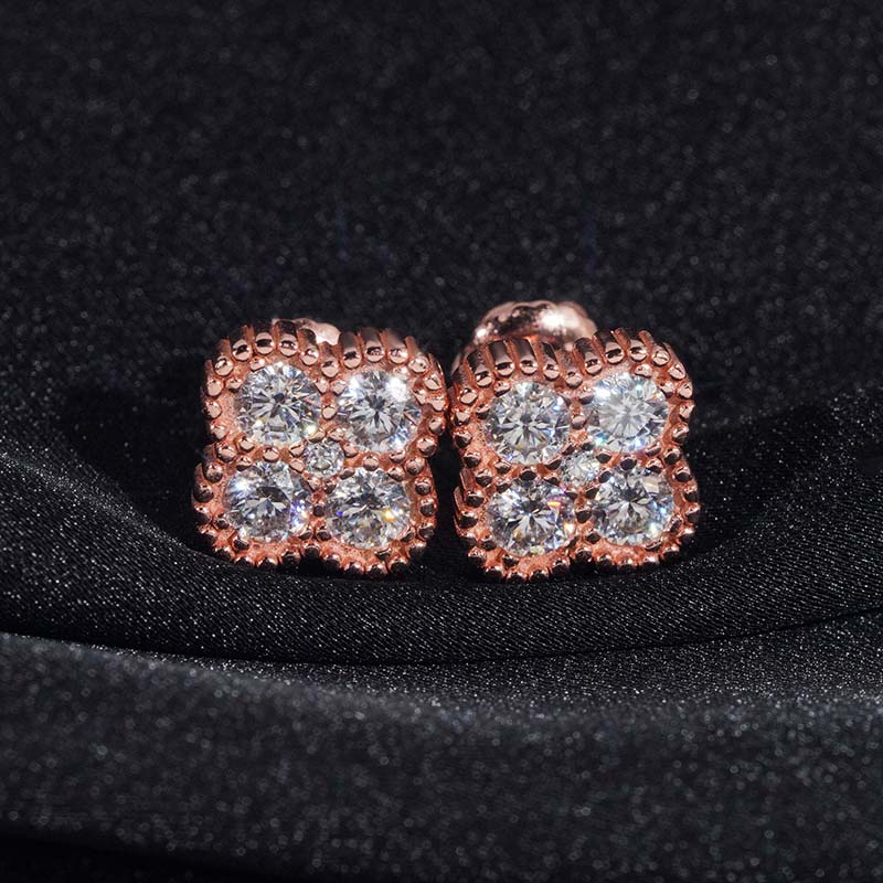 Moissanite Stud Flower Earrings in S925 Silver