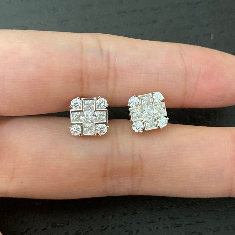 Iced Cross Square Stud Earrings