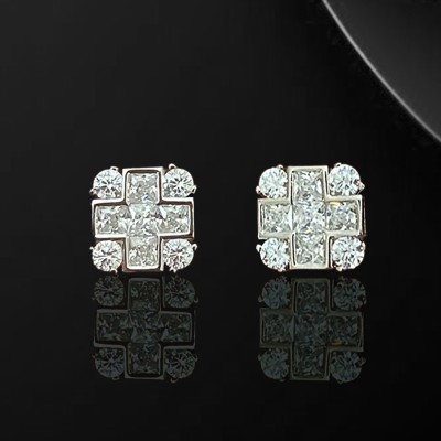 Iced Cross Square Stud Earrings