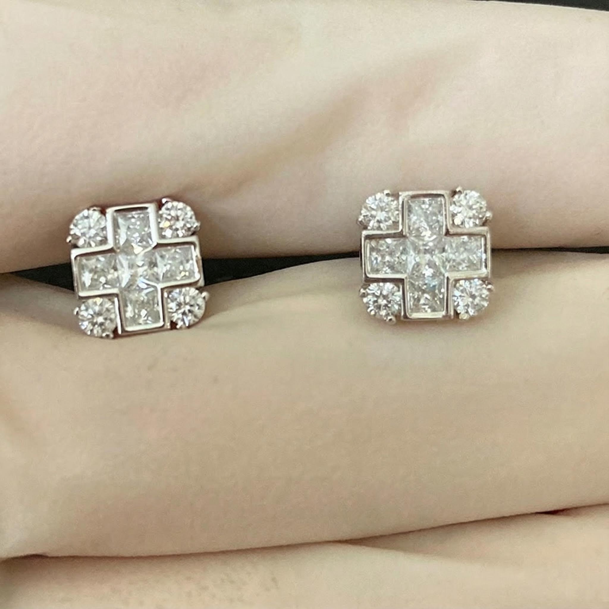 Iced Cross Square Stud Earrings