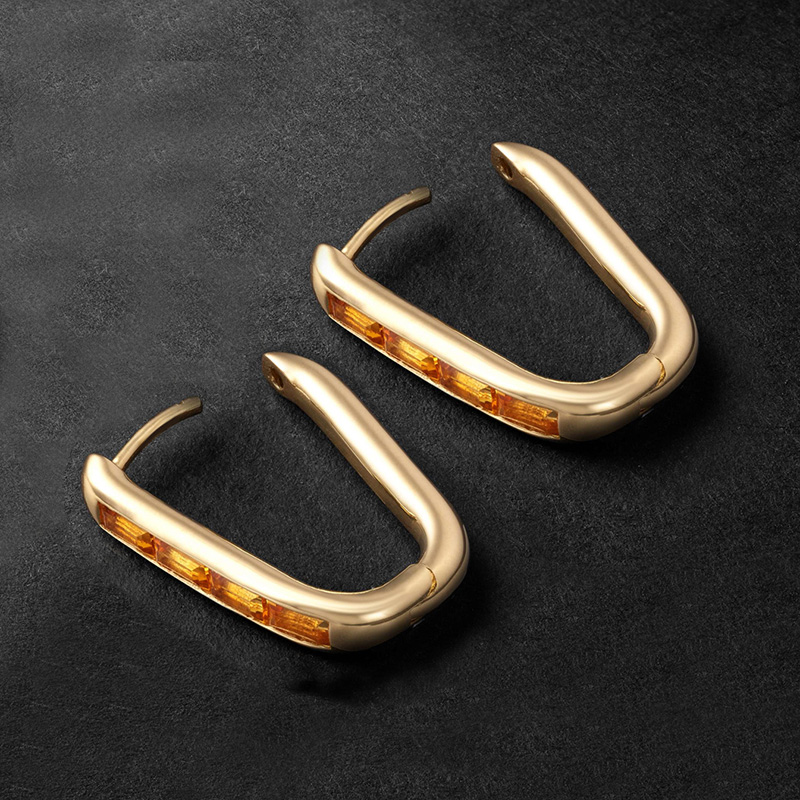 Baguette Cut Orange Diamond Hoop Earrings