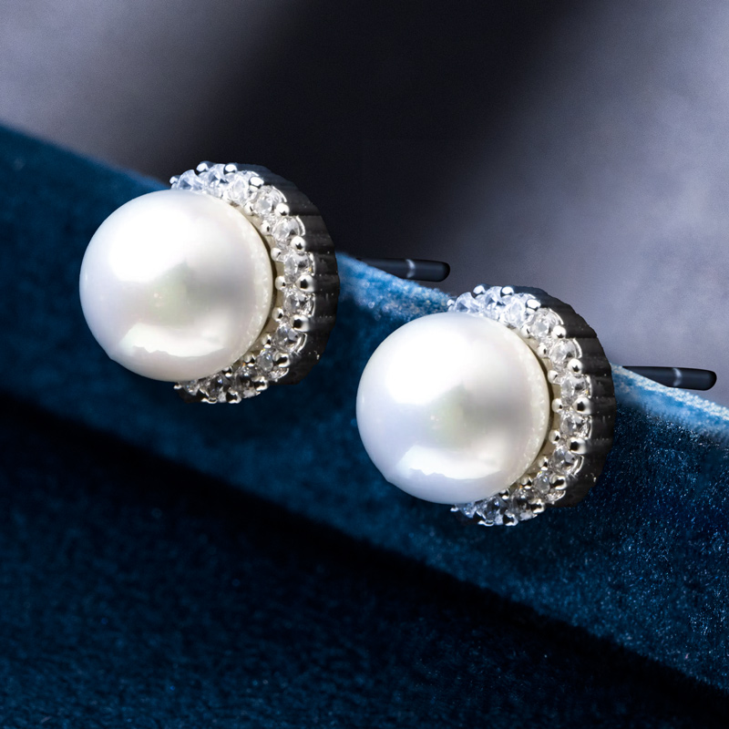 Iced Pearl Stud Earrings