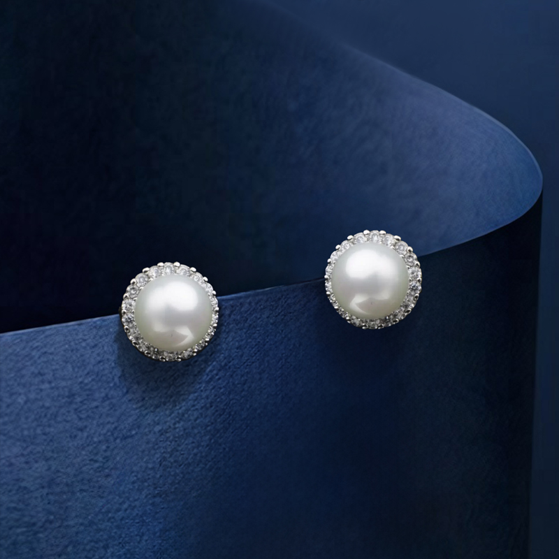 Iced Pearl Stud Earrings