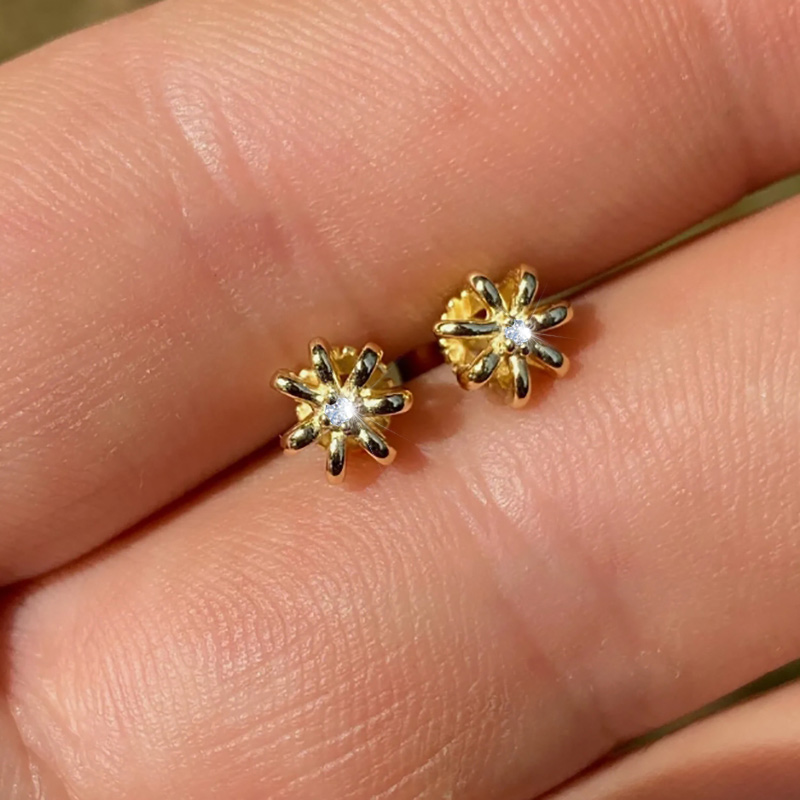 0.04 CTW White Diamond Crown Stud Earrings