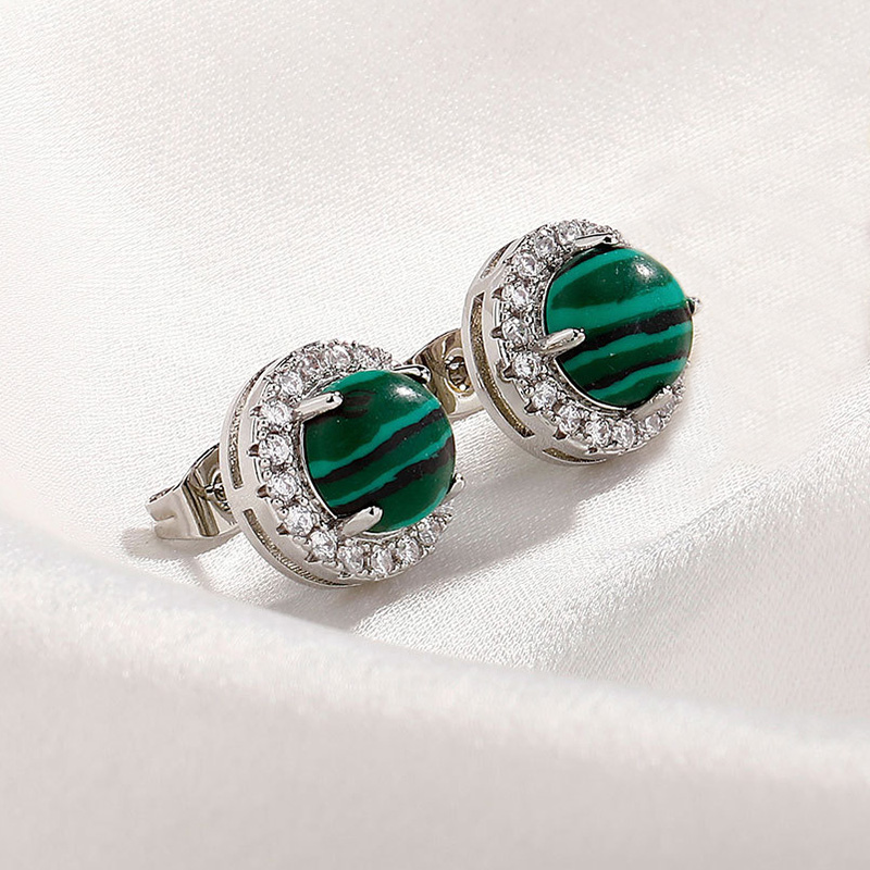 Iced Out Black Onyx/Malachite Natural Stones Earrings