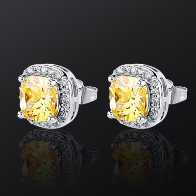 Iced Out Fancy Yellow Cushion Cut Earrings