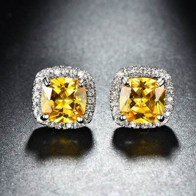 Iced Out Fancy Yellow Cushion Cut Earrings