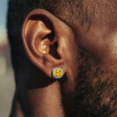 Iced Out Fancy Yellow Cushion Cut Earrings