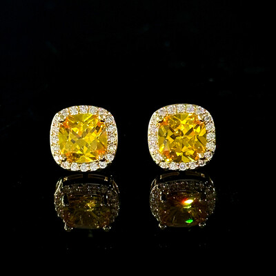 Iced Out Fancy Yellow Cushion Cut Earrings