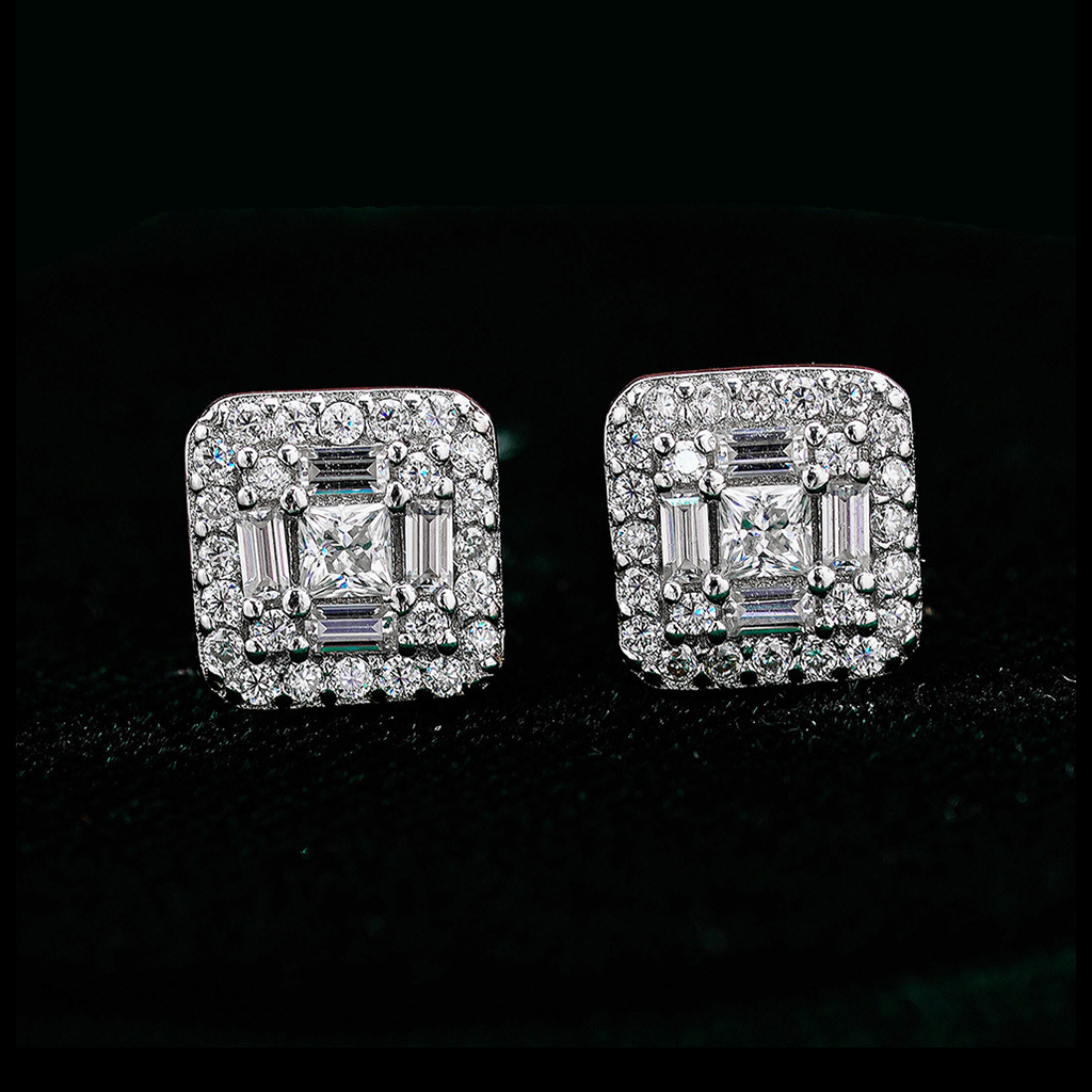 Moissanite Baguette Cut Stud Earrings in S925 Silver Moissanite Baguette Cut Stud Earrings in S925 Silver