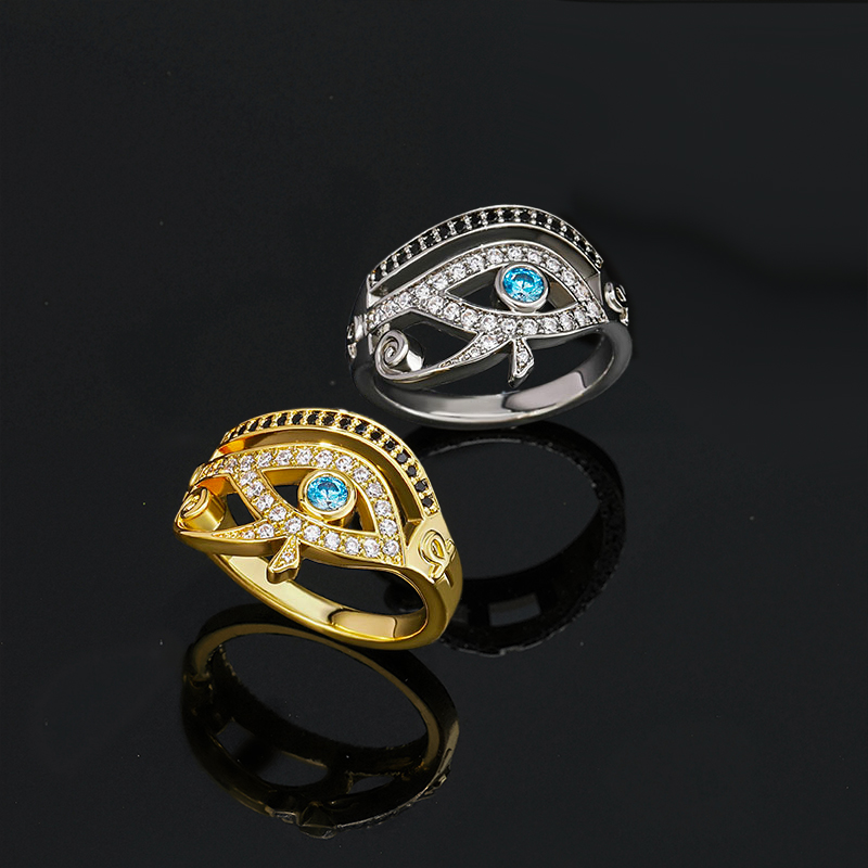 Moissanite Iced Egyptian Eye of Horus Ring