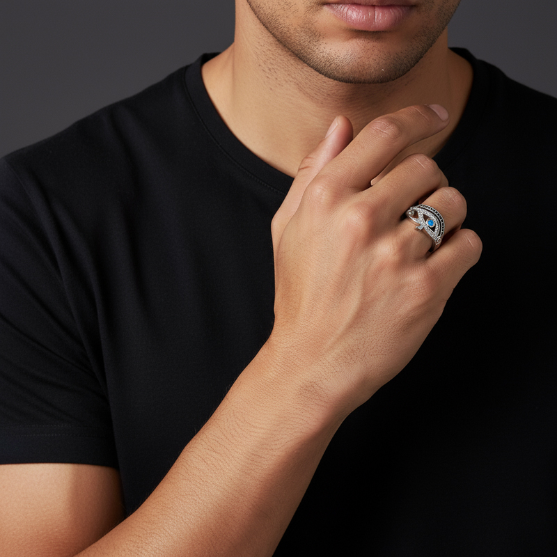 Moissanite Iced Egyptian Eye of Horus Ring