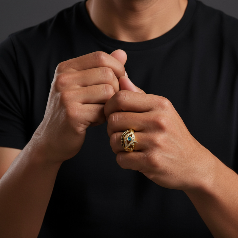 Moissanite Iced Egyptian Eye of Horus Ring