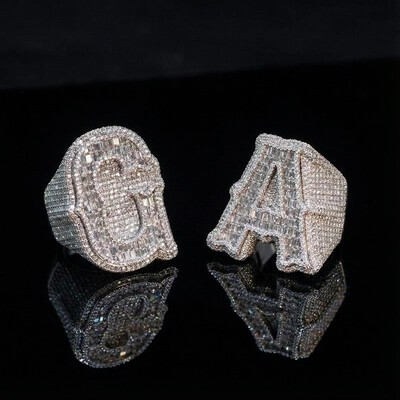 Moissanite Iced Custom Baguette Cut Initial Name Ring