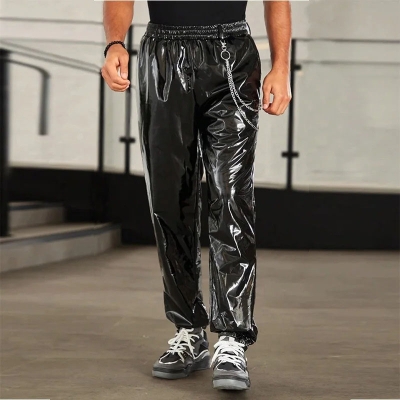 Hip Hop Glossy Drawstring Sweat Leather Pants