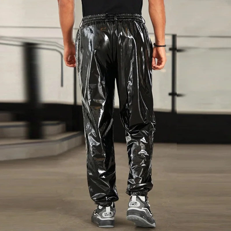 Hip Hop Glossy Drawstring Sweat Leather Pants