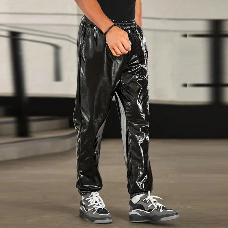 Hip Hop Glossy Drawstring Sweat Leather Pants