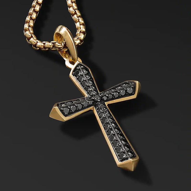 Black Iced Out Cross Pendant in Gold