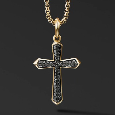 Black Iced Out Cross Pendant in Gold