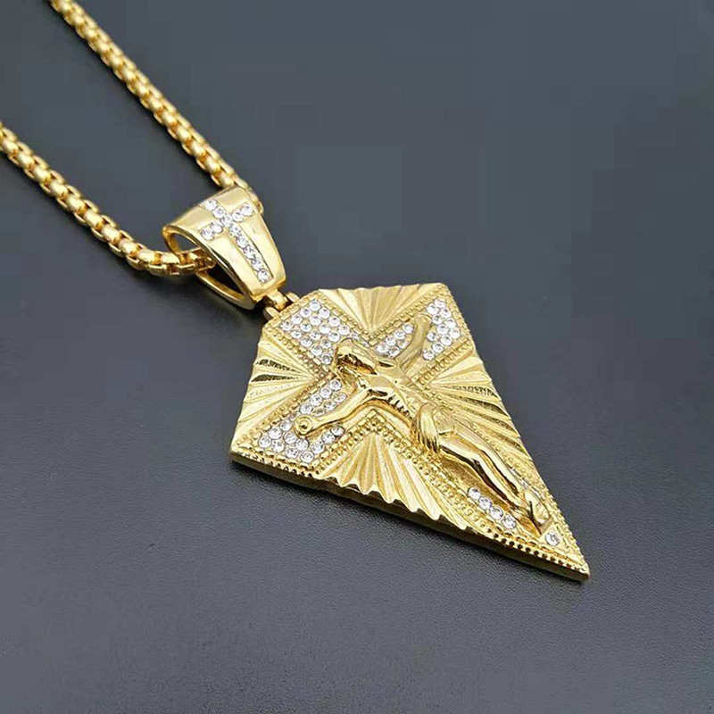 Iced Out Jesus Crucifix Cross Pendant in Gold