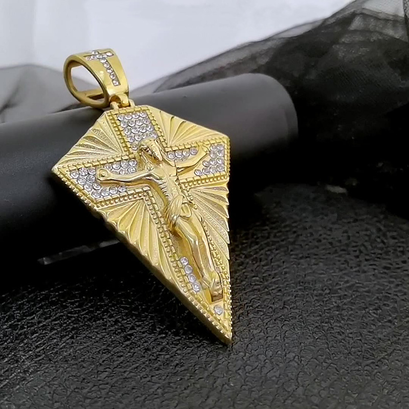 Iced Out Jesus Crucifix Cross Pendant in Gold