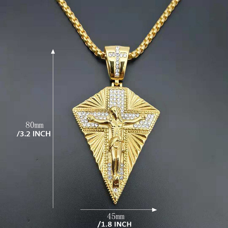 Iced Out Jesus Crucifix Cross Pendant in Gold