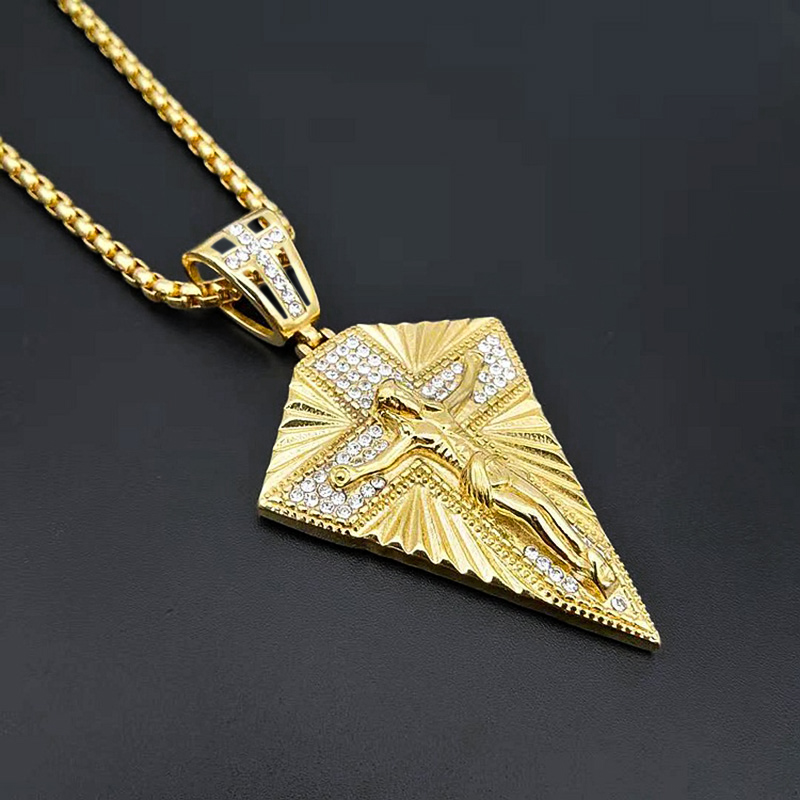 Iced Out Jesus Crucifix Cross Pendant in Gold