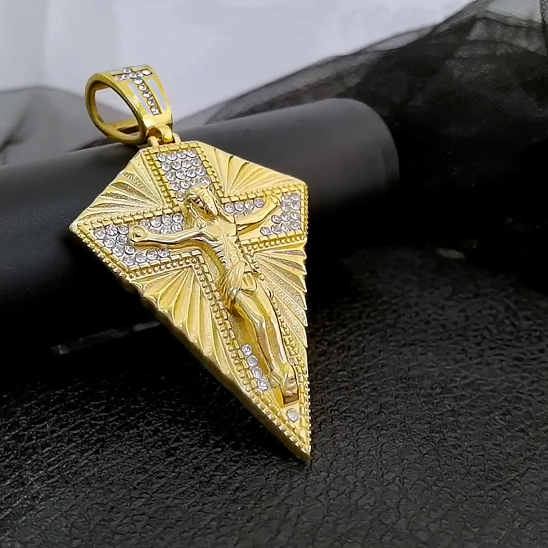 Iced Out Jesus Crucifix Cross Pendant in Gold