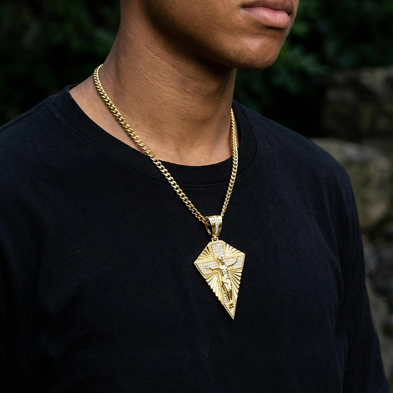 Iced Out Jesus Crucifix Cross Pendant in Gold Iced Out Jesus Crucifix Cross Pendant in Gold