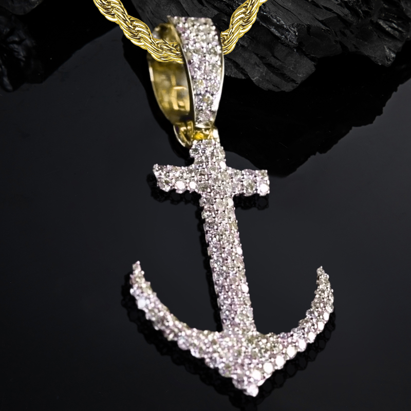 Iced Out Anchor Cross Pendant