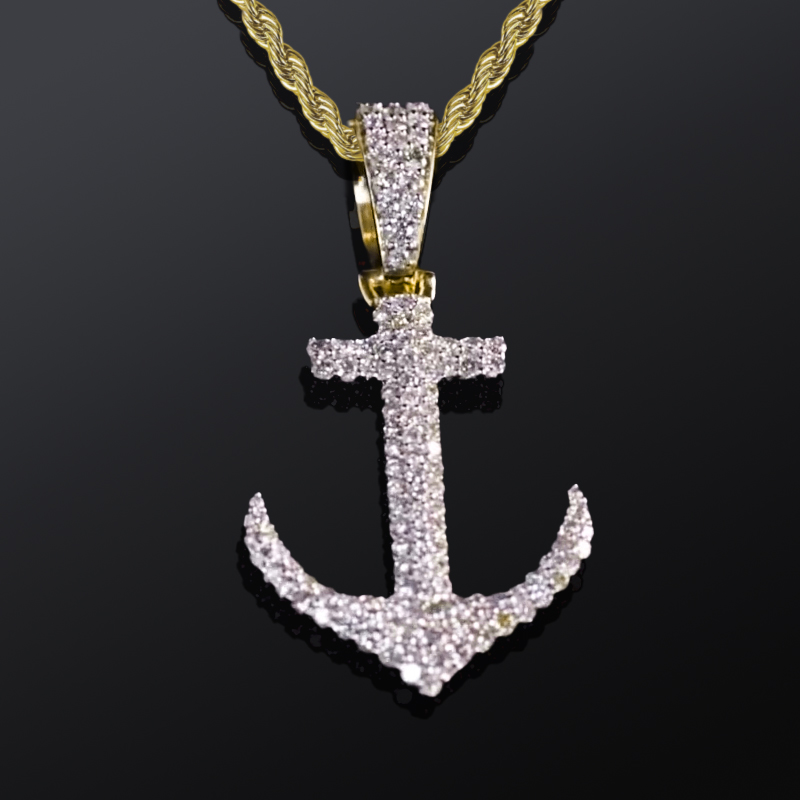 Iced Out Anchor Cross Pendant