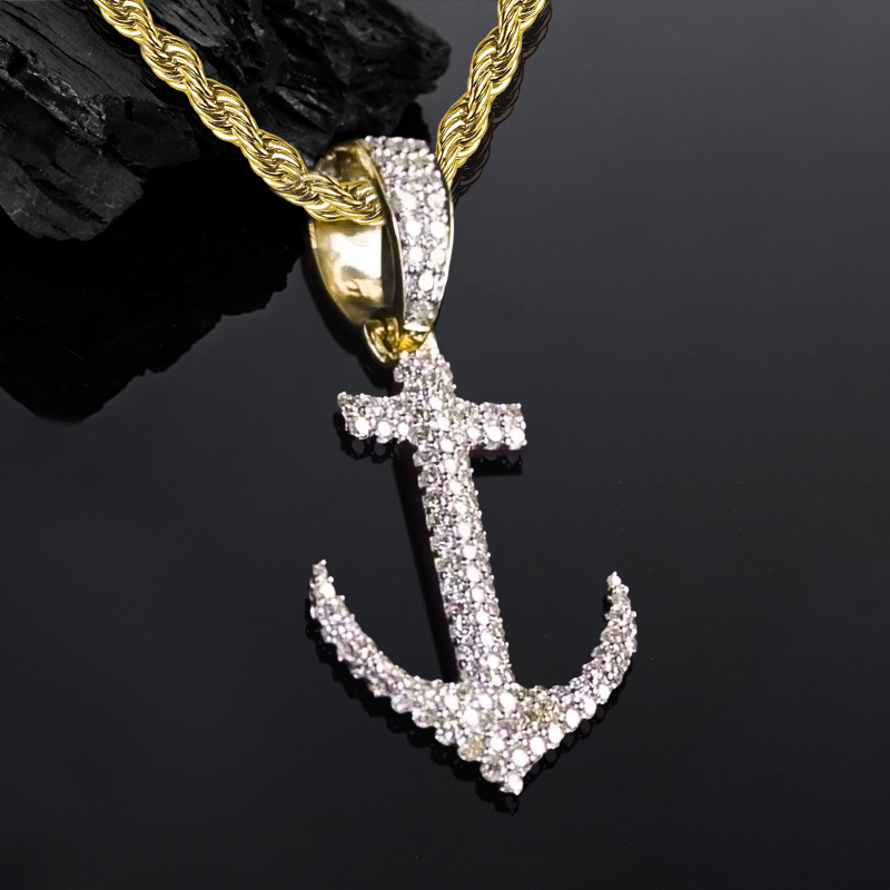 Iced Out Anchor Cross Pendant