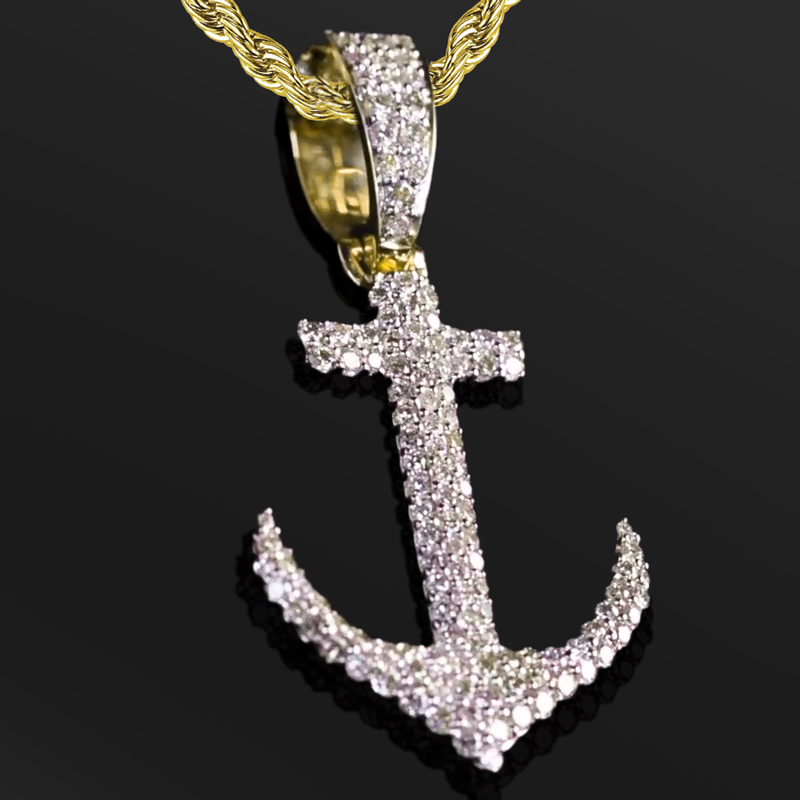 Iced Out Anchor Cross Pendant