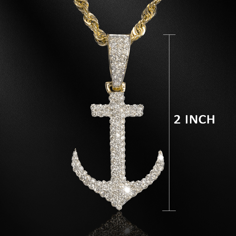 Iced Out Anchor Cross Pendant