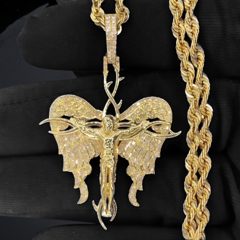 Iced Out Thorn Cross Jesus Wings Pendant