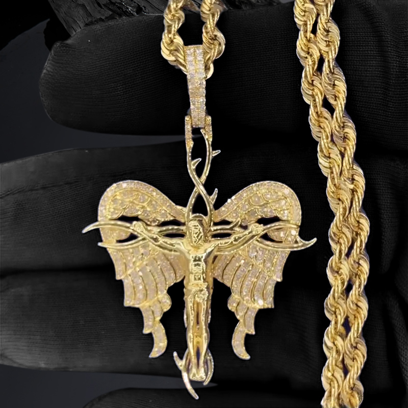 Iced Out Thorn Cross Jesus Wings Pendant