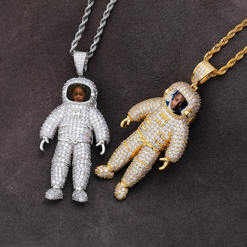 Iced Out Astronaut Photo Pendant