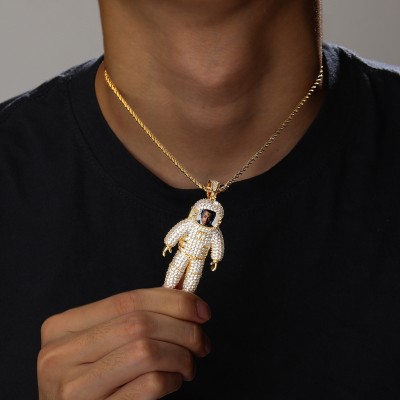 Iced Out Astronaut Photo Pendant