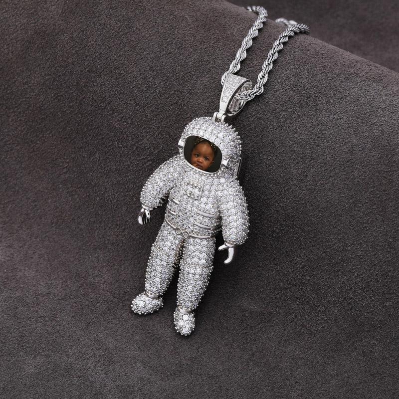 Iced Out Astronaut Photo Pendant