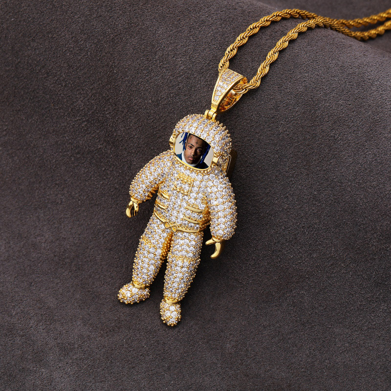 Iced Out Astronaut Photo Pendant