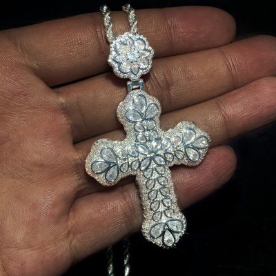 Iced Out Flower Cross Pendant