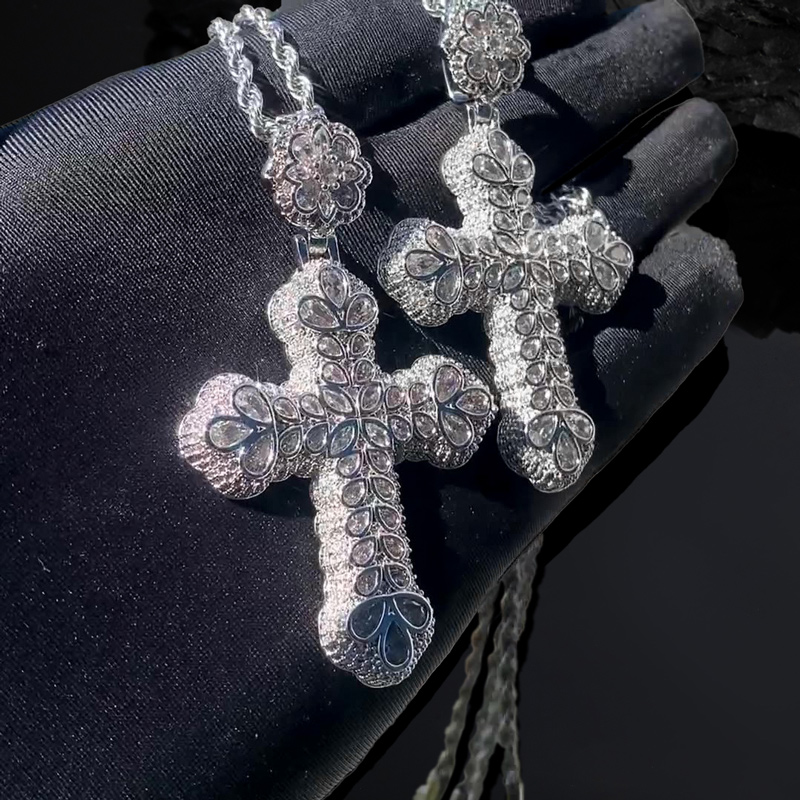 Iced Out Flower Cross Pendant