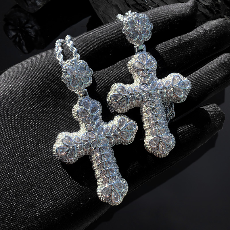 Iced Out Flower Cross Pendant